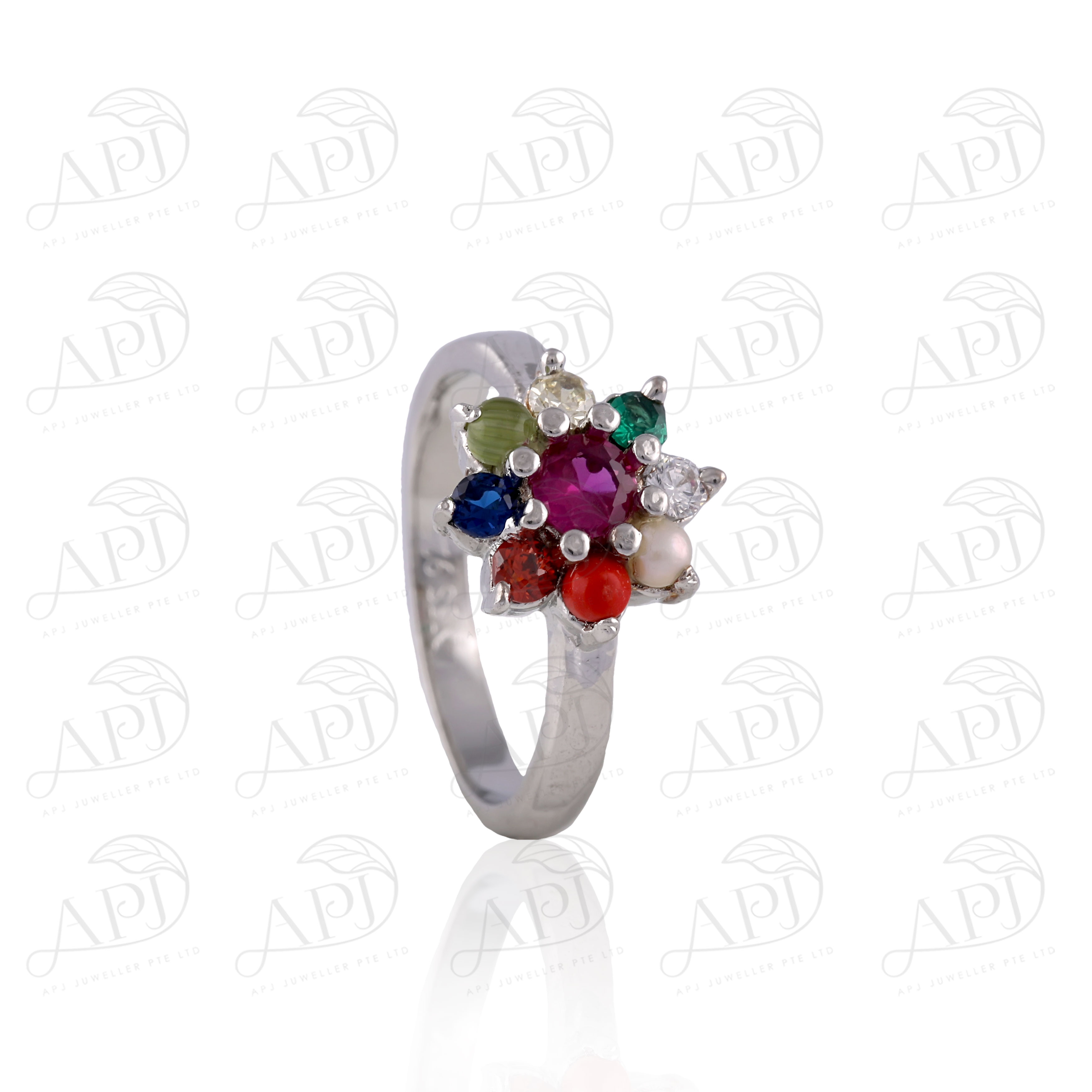 White Round 925 Silver Navratna (9 Gemstone) Ring for Astrological Purpose  at Rs 1420/piece in Jaipur